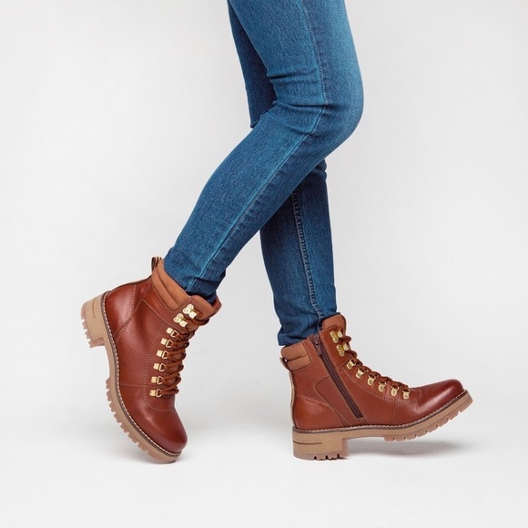 Flexi Shoes - Flexi Brown leather lace up chunky sole boots 8